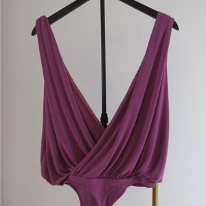 Free People Deep Purple “Night Owl” Draped Bodysuit